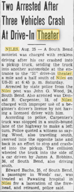 Niles 31 Outdoor Theatre - 25 Aug 1952 Auto Accident (newer photo)